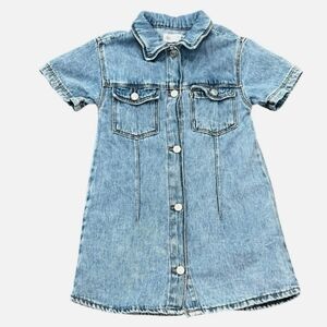 Girls Zara Denim Button-Up Dress Sz 7